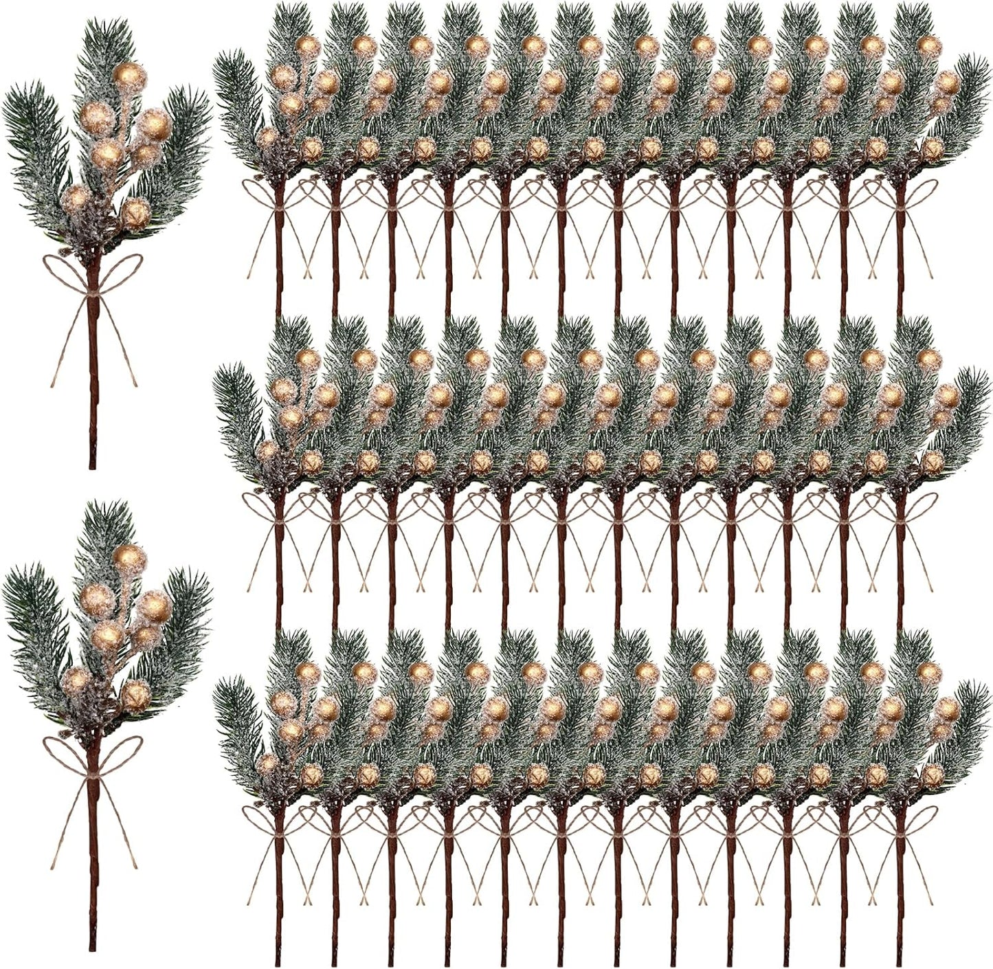 40 Pcs Red Berries Pine Cones for Crafts Evergreen Artificial Pine Branches Holly Stem Christmas Tree Picks Sprays Artificial Flowers for Decoration DIY Xmas Garland Wreath Ornaments (40 Pack/Red)