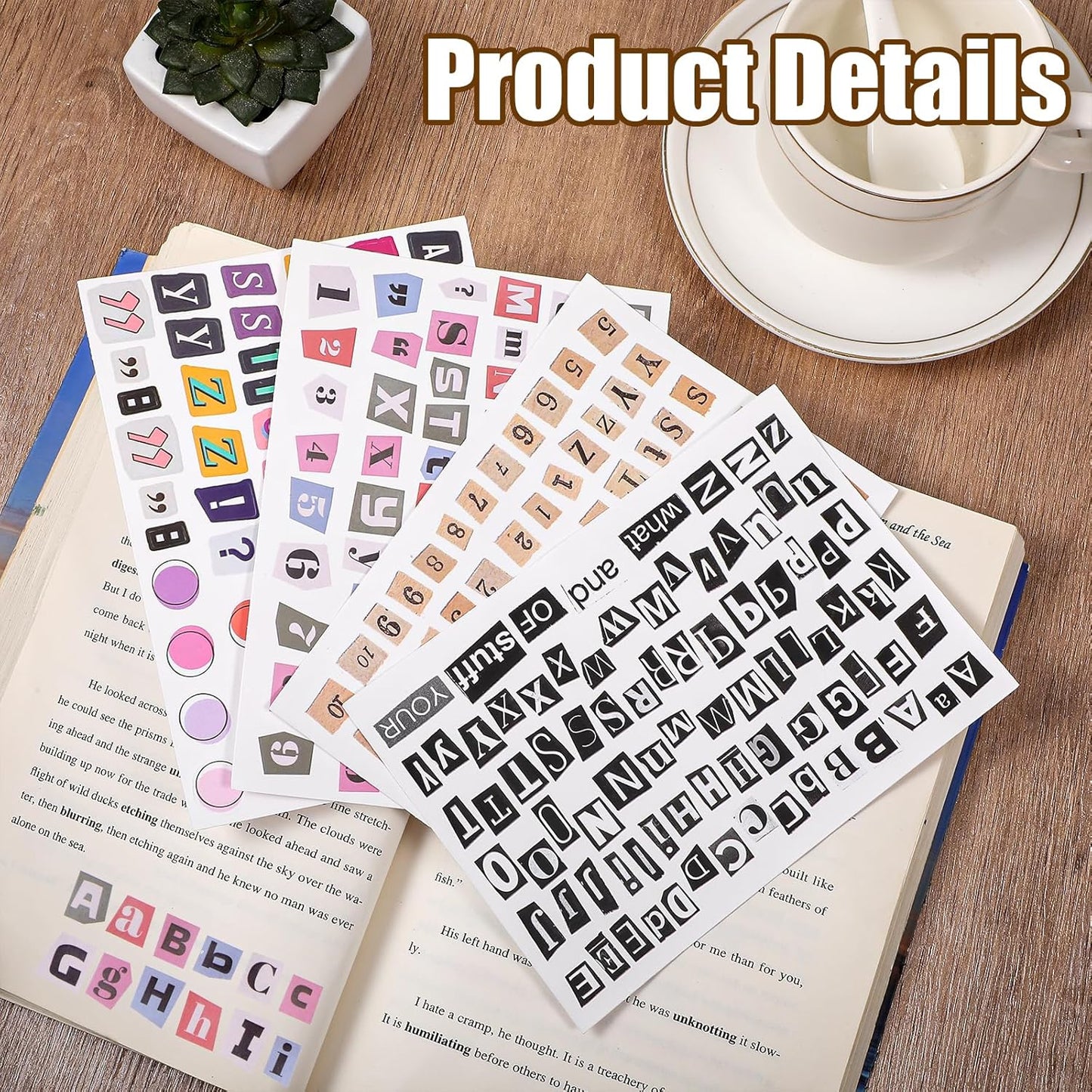 181pcs / 4 Sheets Retro Alphabet Stickers, Vintage Scrapbook Sticker English Alphabet Number Symbol Label Decals Aesthetic Letter Sticker for Scrapbooking DIY Crafts Artistic Journaling