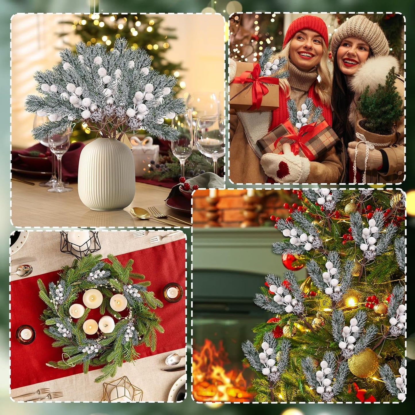 40 Pcs Red Berries Pine Cones for Crafts Evergreen Artificial Pine Branches Holly Stem Christmas Tree Picks Sprays Artificial Flowers for Decoration DIY Xmas Garland Wreath Ornaments (40 Pack/Red)