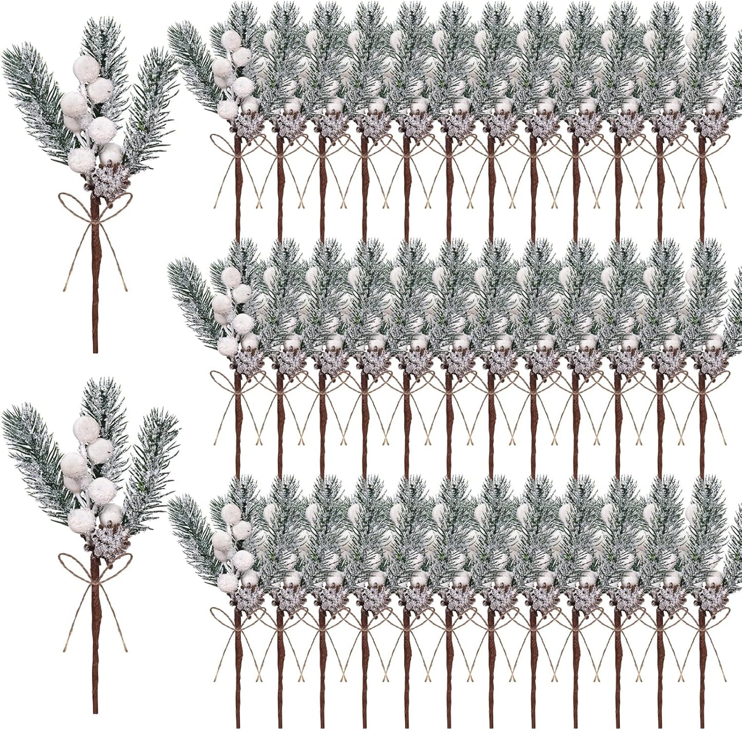 40 Pcs Red Berries Pine Cones for Crafts Evergreen Artificial Pine Branches Holly Stem Christmas Tree Picks Sprays Artificial Flowers for Decoration DIY Xmas Garland Wreath Ornaments (40 Pack/Red)