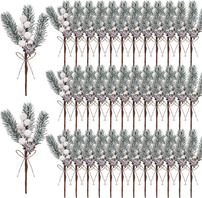 40 Pcs Red Berries Pine Cones for Crafts Evergreen Artificial Pine Branches Holly Stem Christmas Tree Picks Sprays Artificial Flowers for Decoration DIY Xmas Garland Wreath Ornaments (40 Pack/Red)