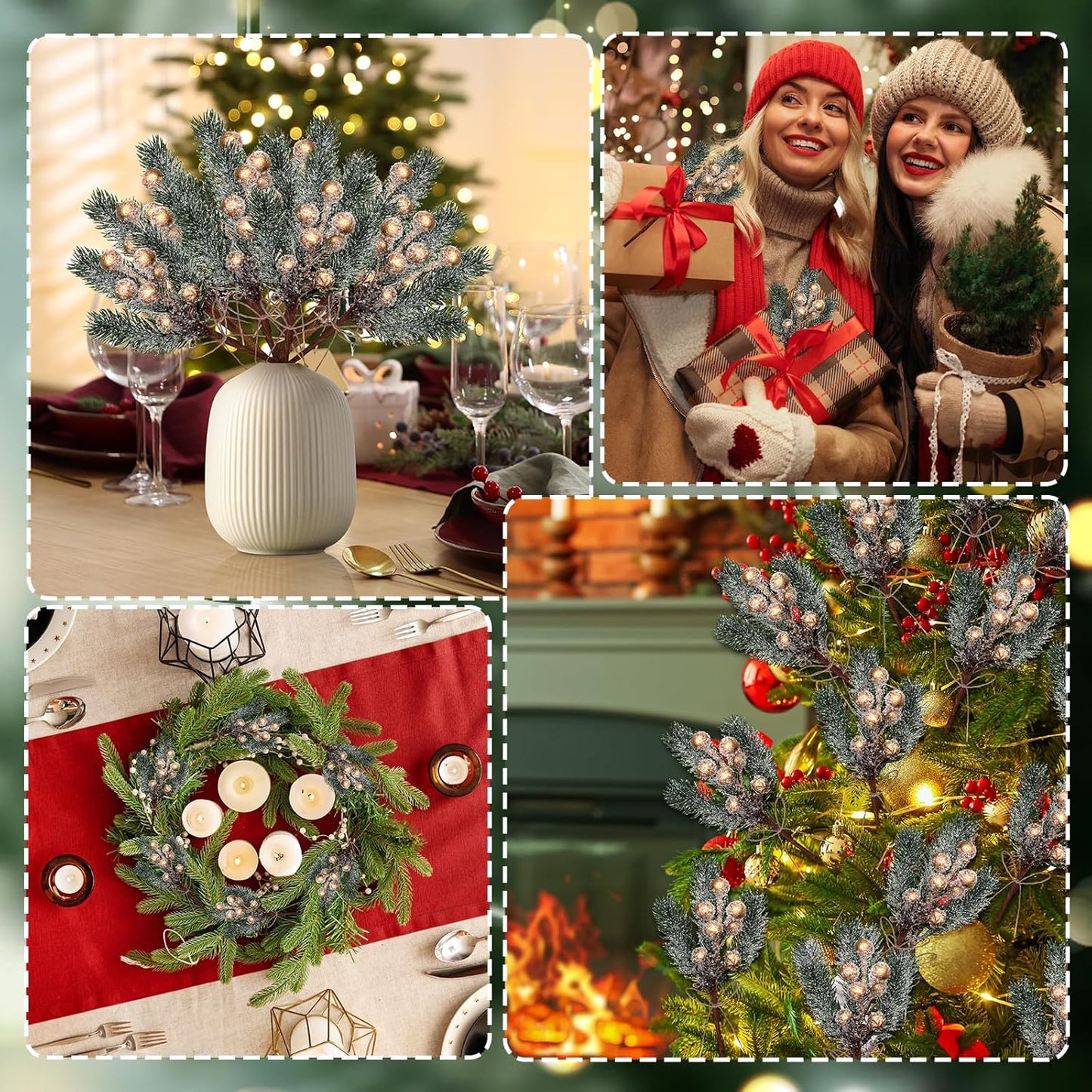 40 Pcs Red Berries Pine Cones for Crafts Evergreen Artificial Pine Branches Holly Stem Christmas Tree Picks Sprays Artificial Flowers for Decoration DIY Xmas Garland Wreath Ornaments (40 Pack/Red)