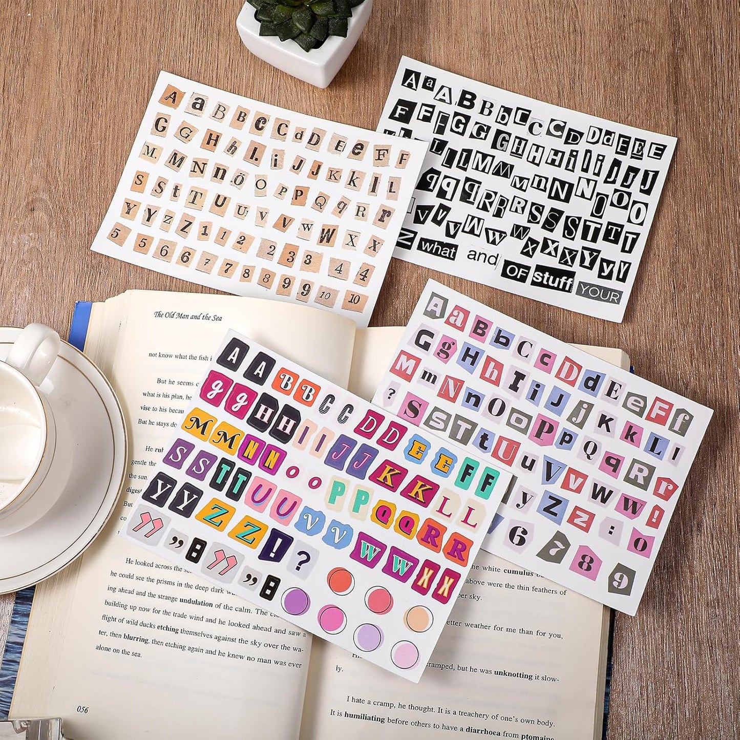 181pcs / 4 Sheets Retro Alphabet Stickers, Vintage Scrapbook Sticker English Alphabet Number Symbol Label Decals Aesthetic Letter Sticker for Scrapbooking DIY Crafts Artistic Journaling