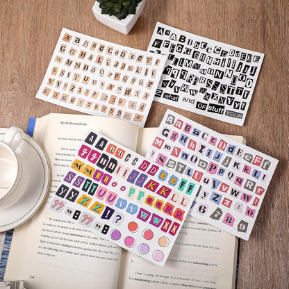 181pcs / 4 Sheets Retro Alphabet Stickers, Vintage Scrapbook Sticker English Alphabet Number Symbol Label Decals Aesthetic Letter Sticker for Scrapbooking DIY Crafts Artistic Journaling